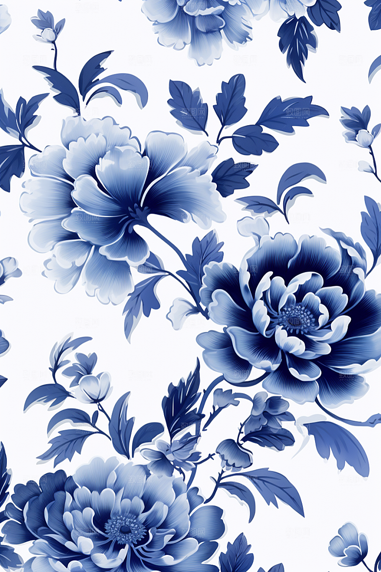 青花瓷纹样中式国画底纹