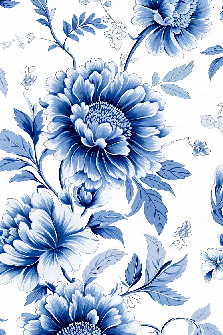 青花瓷纹样唯美工笔画底纹