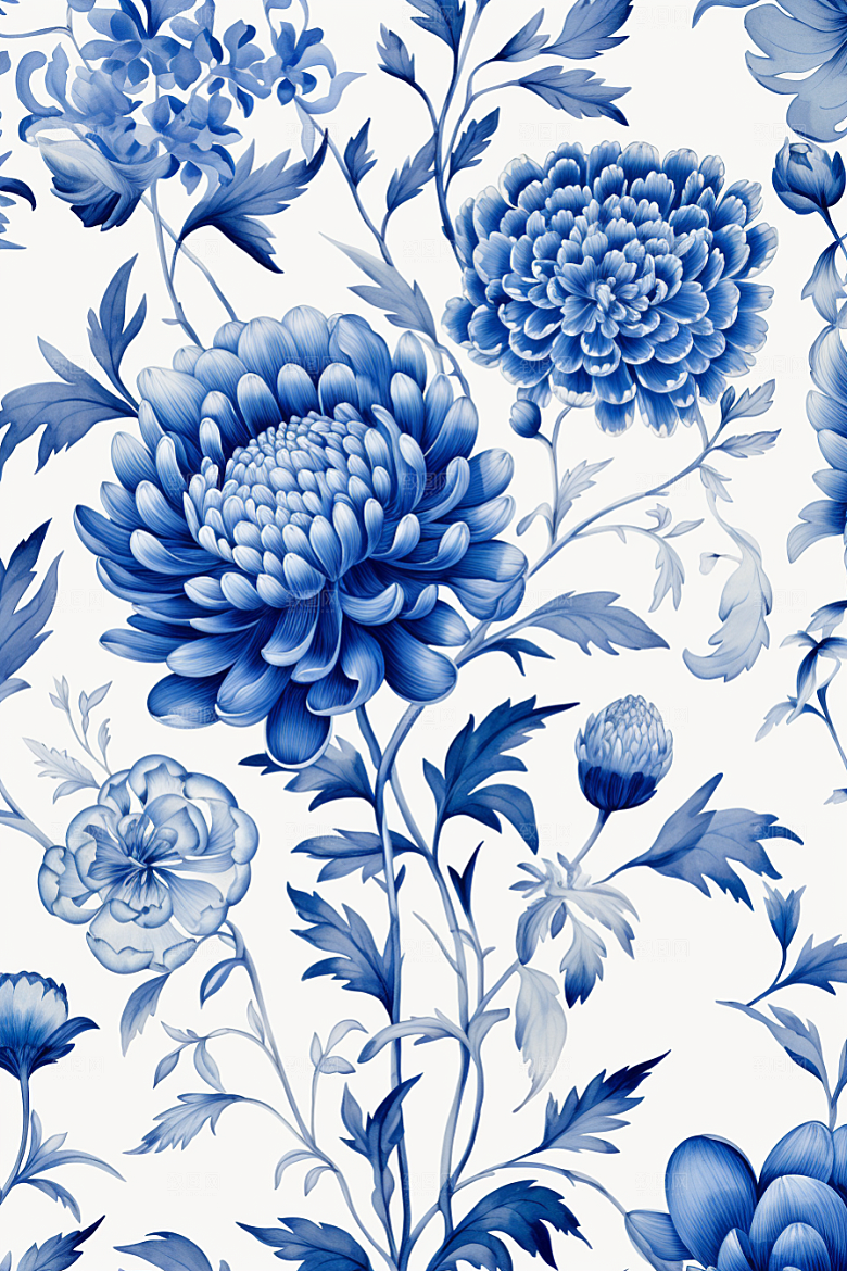 青花瓷纹样工笔画中国风底纹