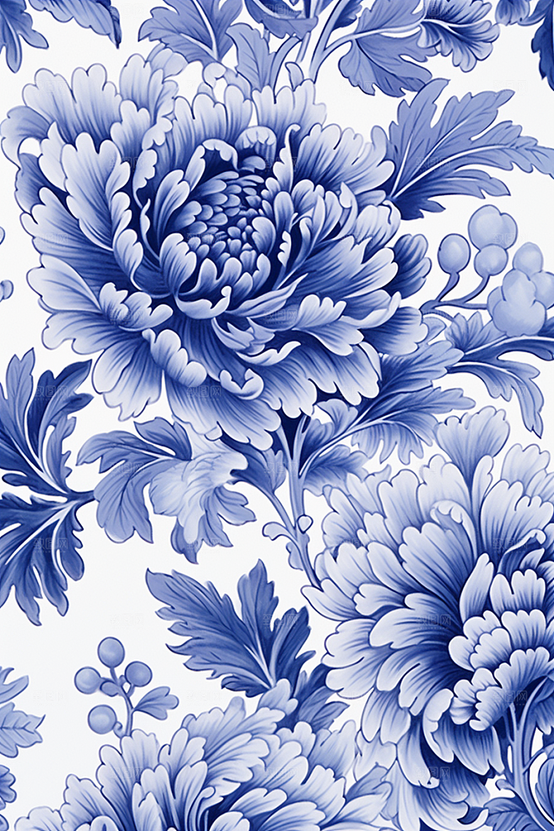 青花瓷纹样中国风工笔画底纹