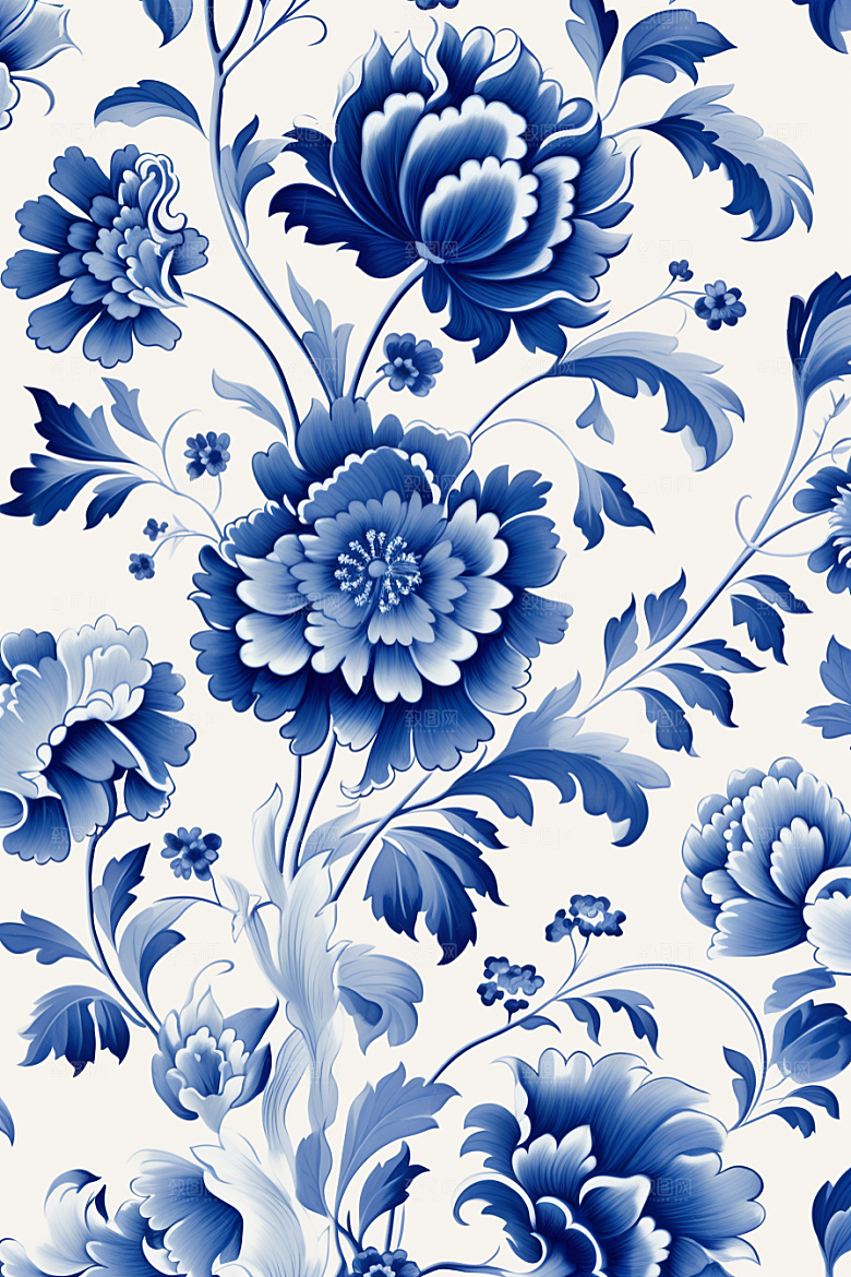 青花瓷纹样国画中国风底纹