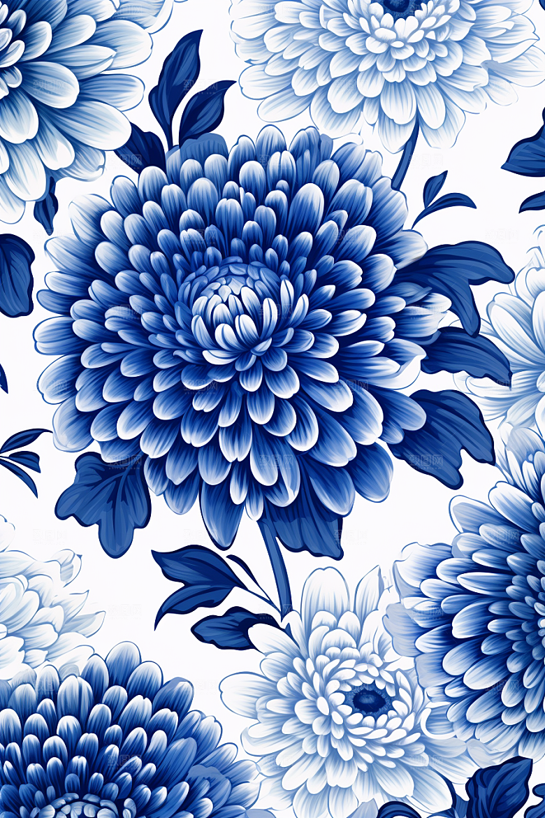 青花瓷纹样蓝色国画底纹