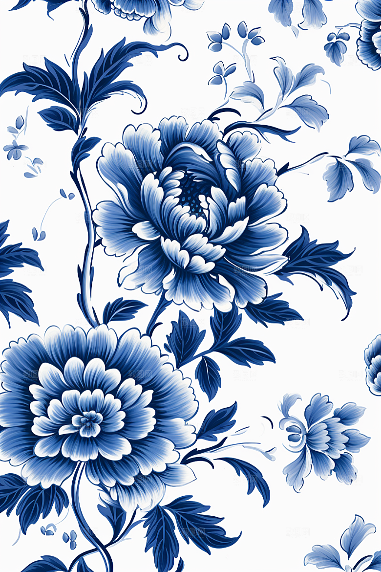 青花瓷纹样蓝色艺术底纹