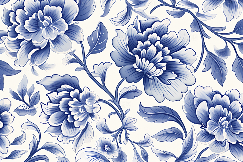 青花瓷纹样高清工笔画底纹