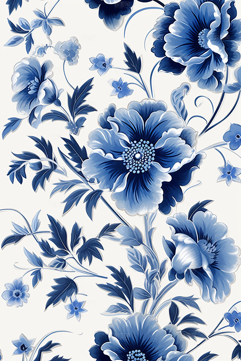 青花瓷纹样国画高清底纹