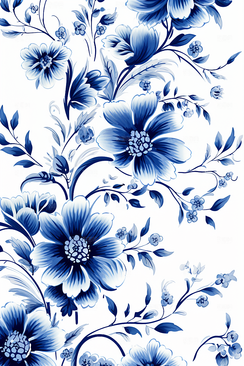 青花瓷纹样中国风工笔画底纹