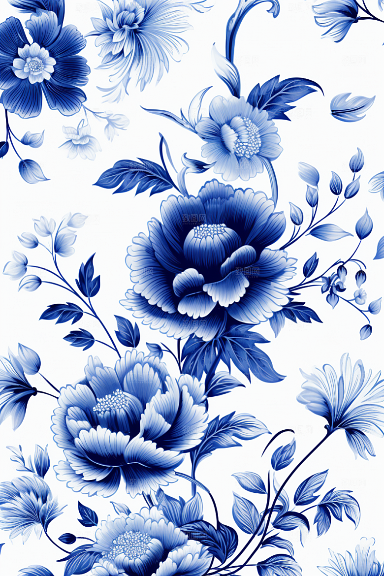 青花瓷纹样国画高清底纹