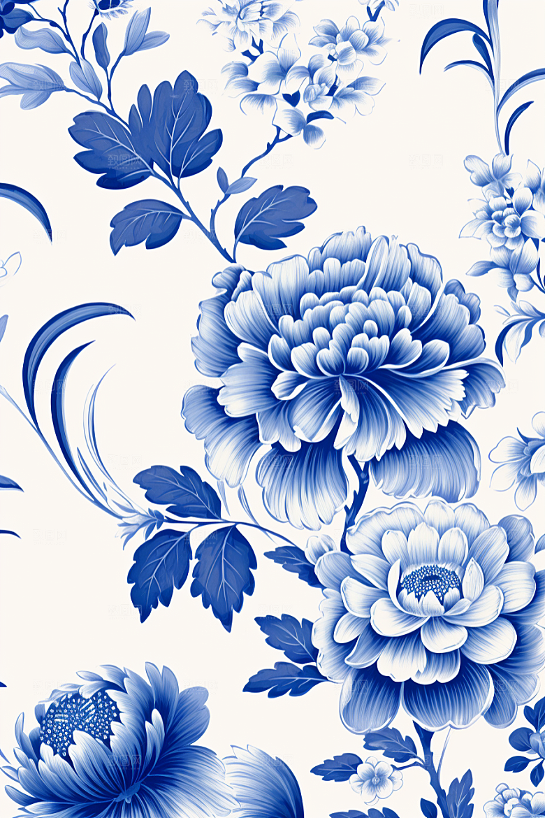 青花瓷纹样花卉高清底纹