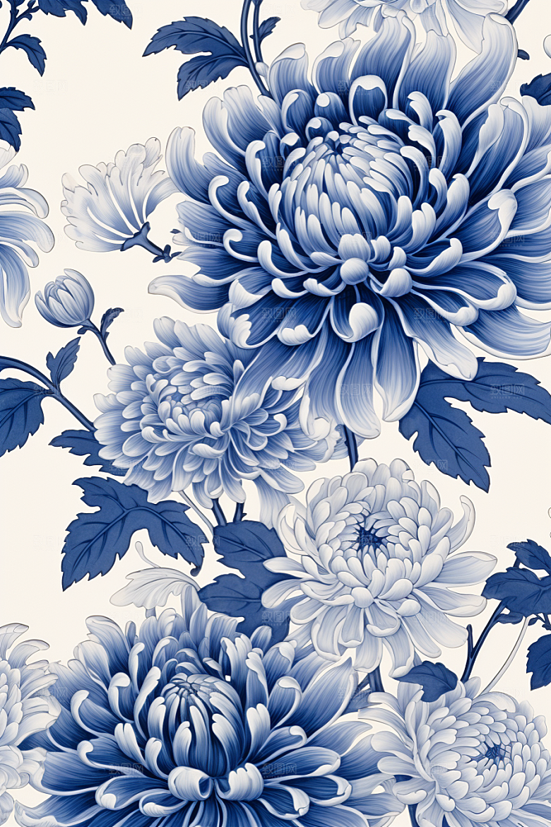 青花瓷纹样中国传统工笔画底纹