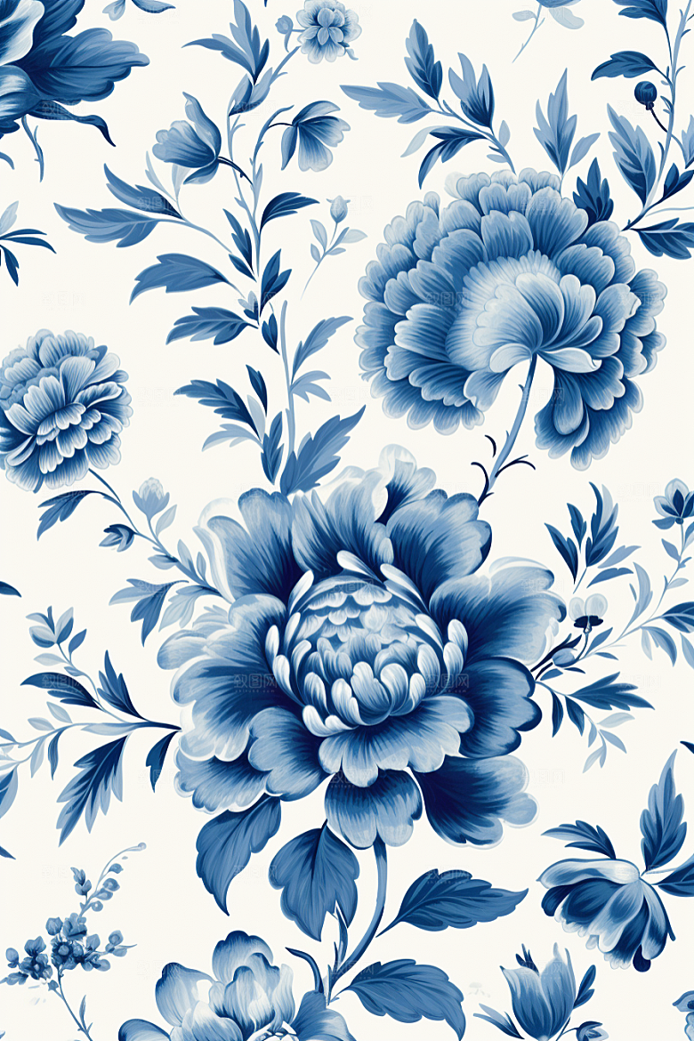 青花瓷纹样国画工笔画底纹