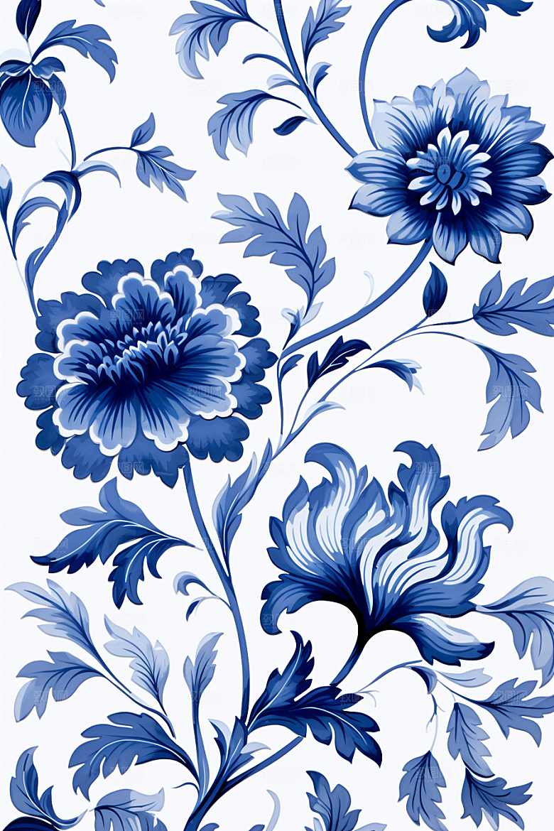 青花瓷纹样国画中国风底纹
