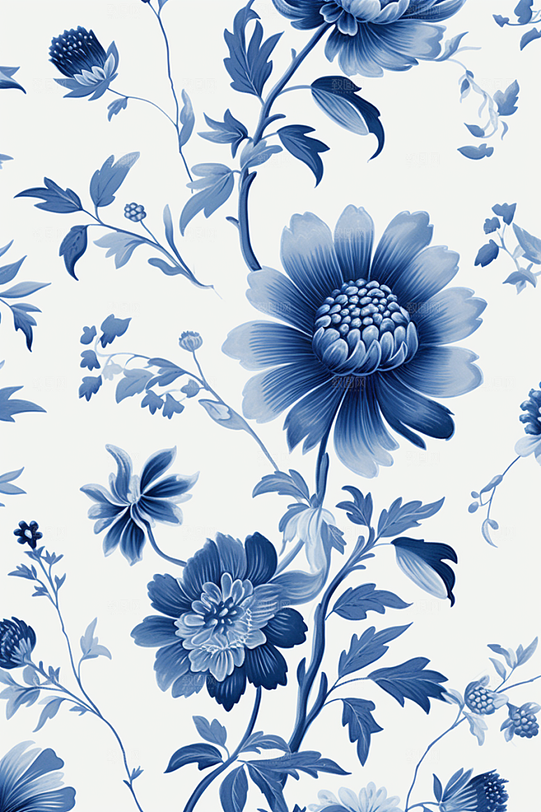 青花瓷纹样唯美工笔画底纹
