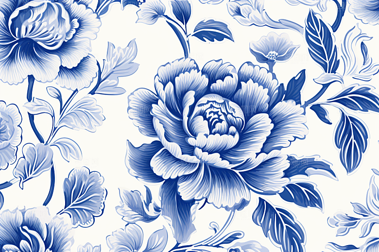 青花瓷纹样唯美工笔画底纹