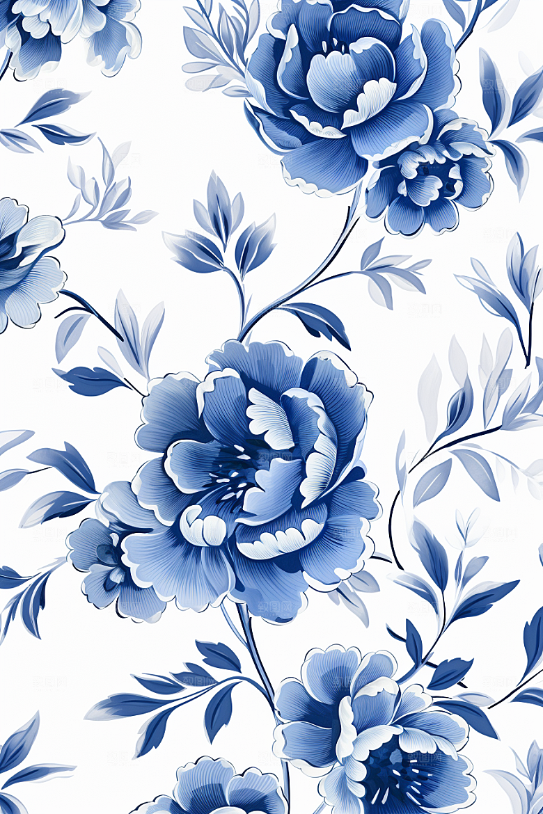 青花瓷纹样中式工笔画底纹