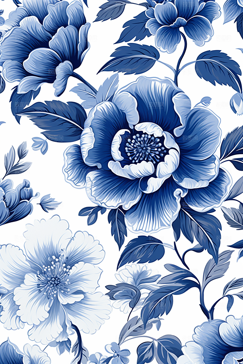 青花瓷纹样工笔画国画底纹
