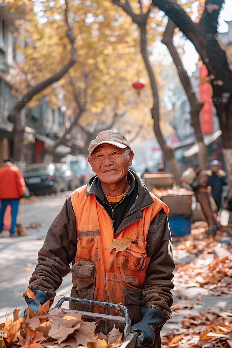 清洁工五一清扫路面摄影图