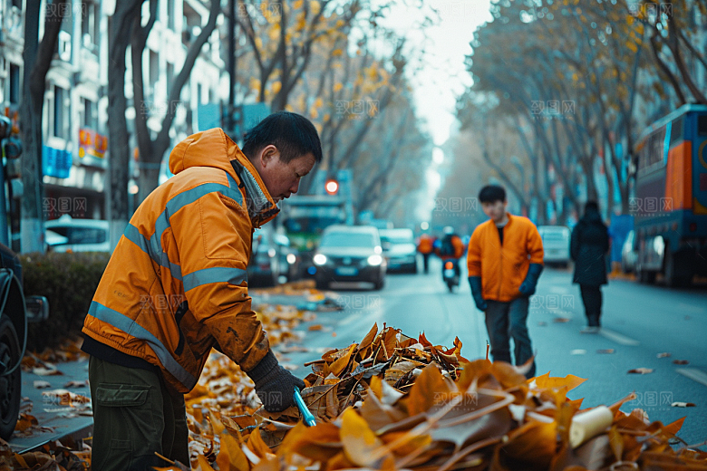 清洁工环卫工清扫路面摄影图