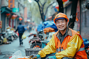 清洁工五一清扫路面摄影图