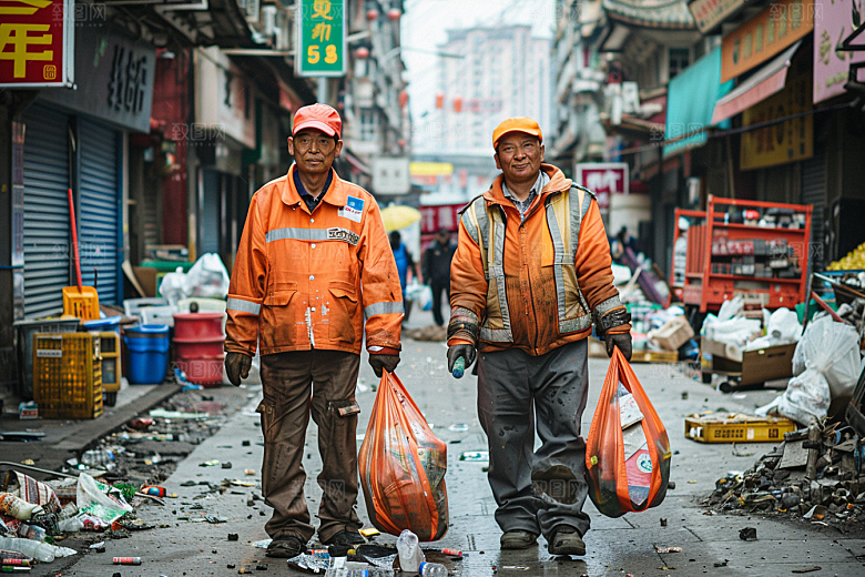 清洁工五一清扫路面摄影图