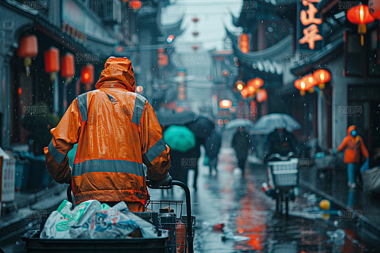 清洁工清扫路面致敬劳动者摄影图