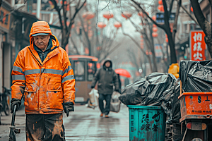 清洁工清扫路面劳动摄影图