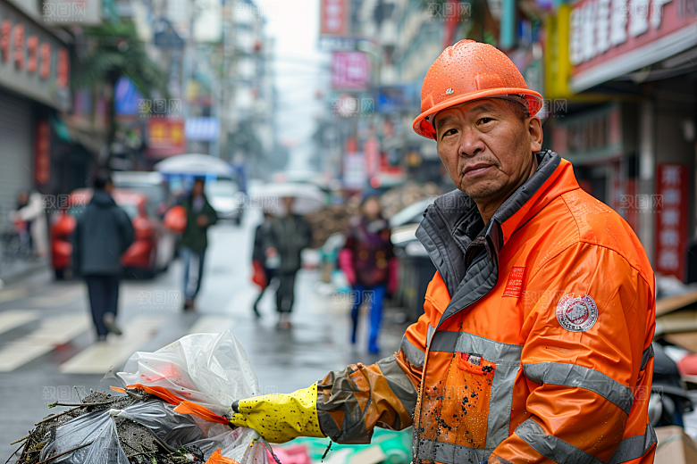 清洁工高清清扫路面摄影图