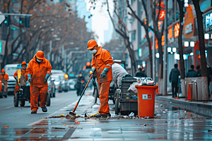 清洁工清扫路面劳动节摄影图