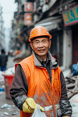 清洁工清扫路面人物摄影图