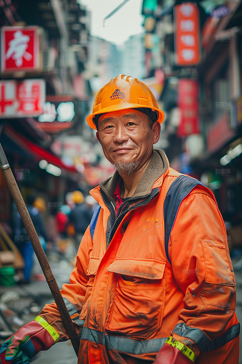 清洁工清扫路面劳动摄影图