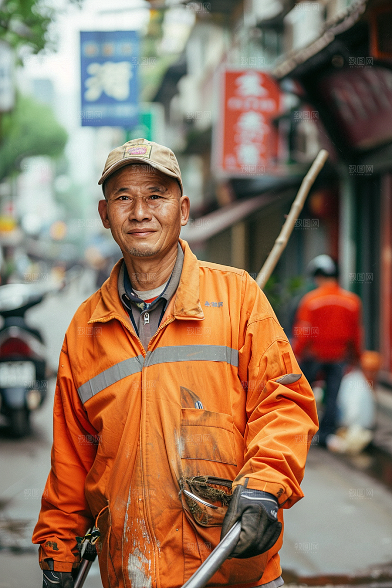 清洁工高清清扫路面摄影图