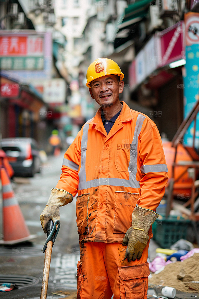 清洁工五一清扫路面摄影图