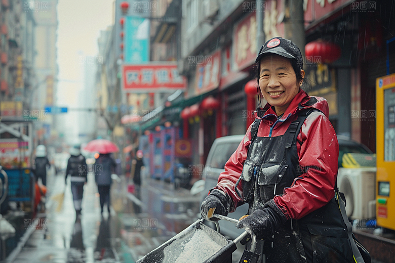 清洁工环卫工清扫路面摄影图