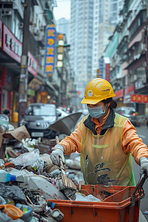 清洁工人物清扫路面摄影图