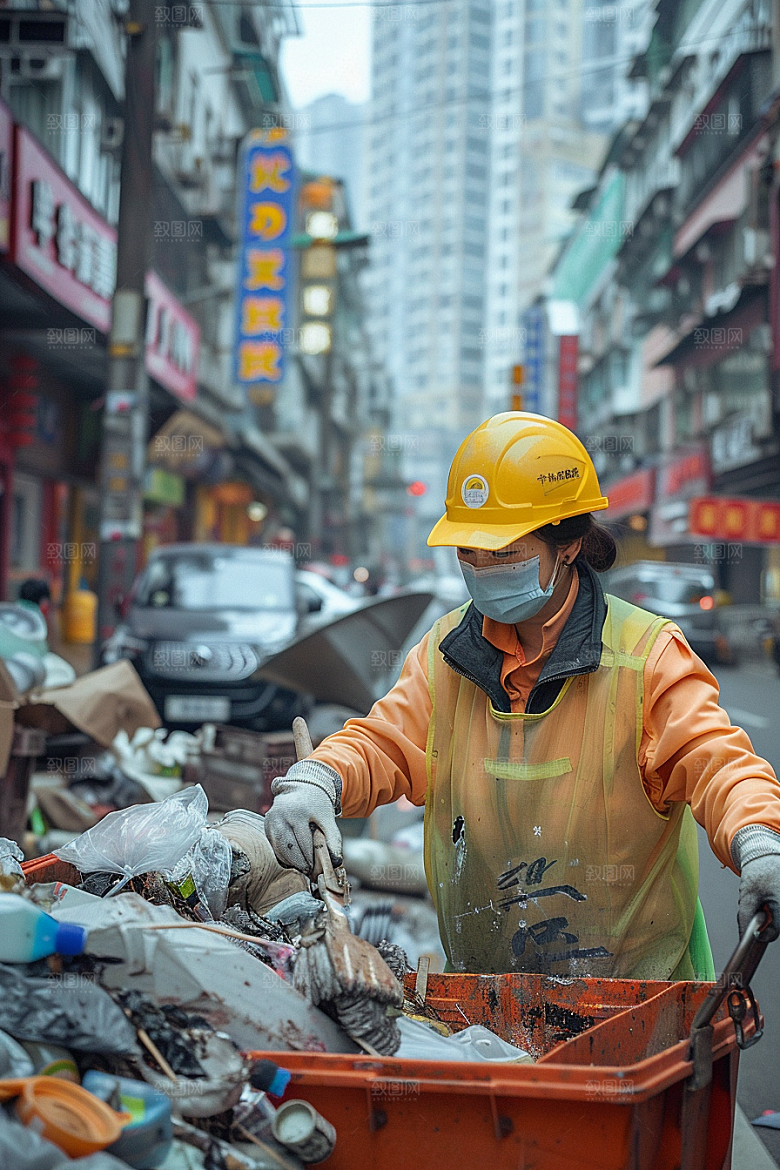 清洁工人物清扫路面摄影图