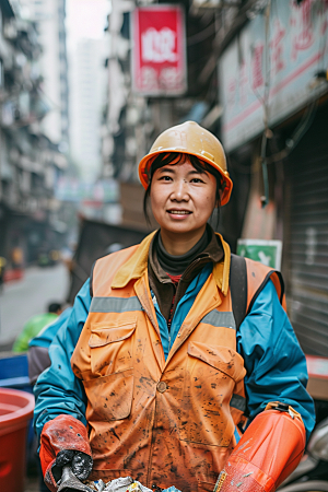 清洁工清扫路面人物摄影图