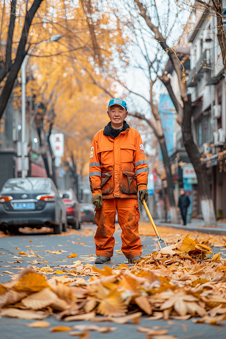 清洁工清扫路面辛苦摄影图