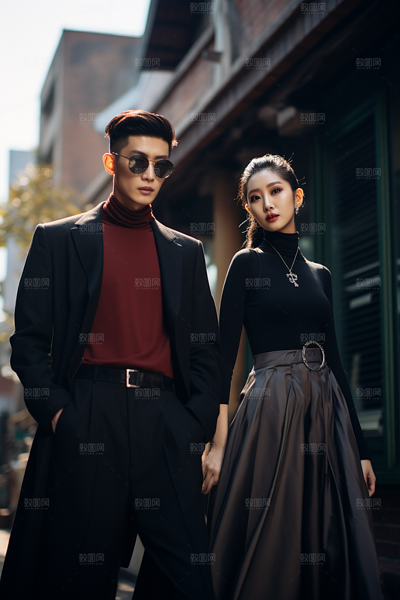 情侣肖像情侣装服装广告摄影图