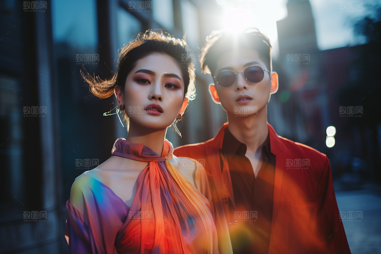 情侣肖像情侣装街拍广告摄影图