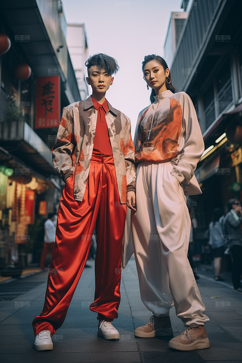情侣肖像街拍服装广告摄影图