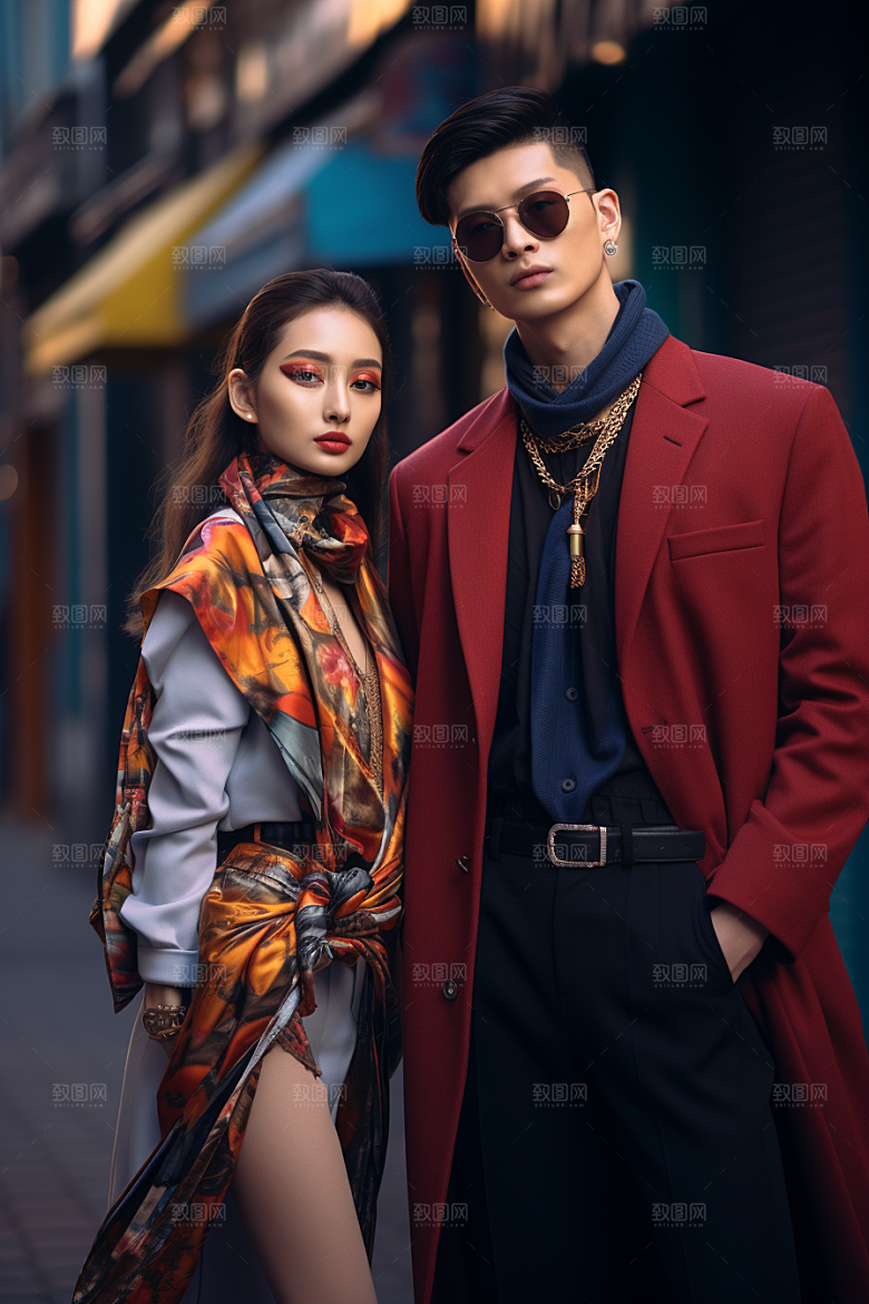 情侣肖像情侣装服饰广告摄影图