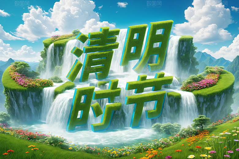 清明节立体彩色艺术字