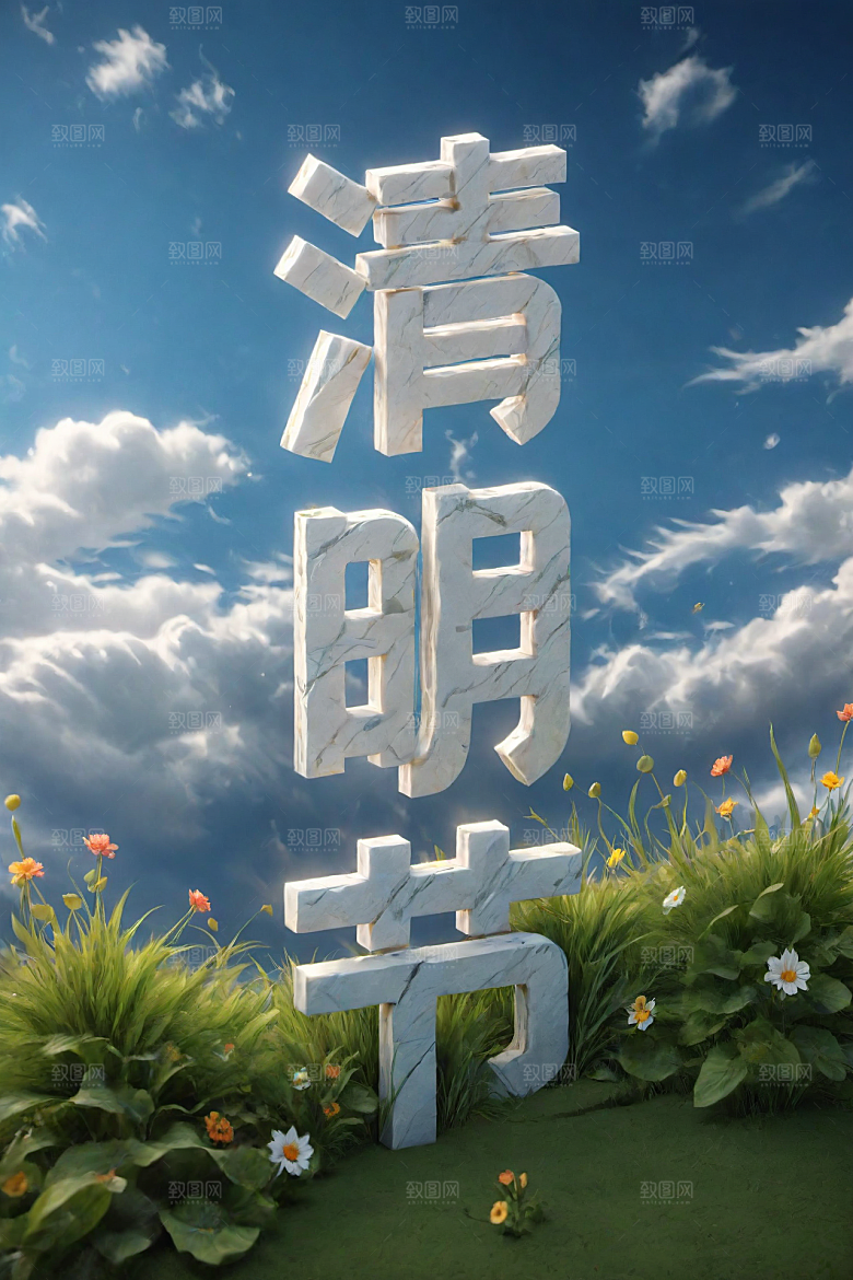 清明节彩色3D艺术字