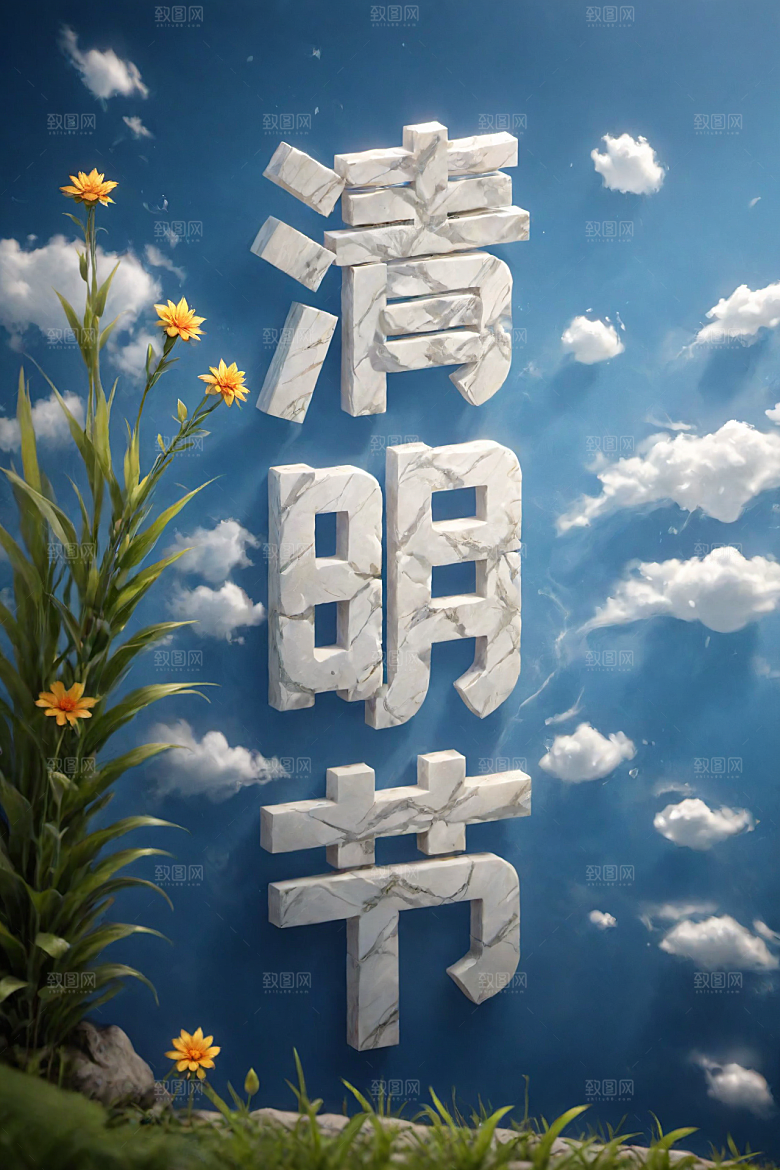 清明节高清3D艺术字