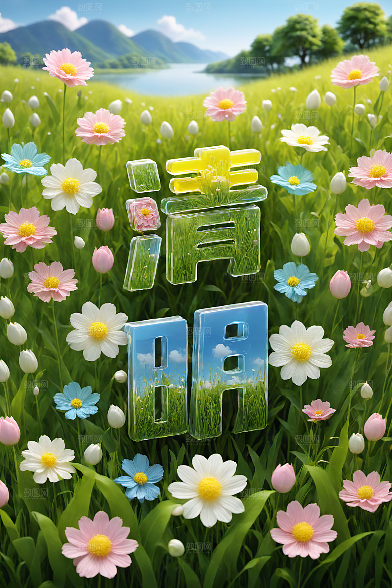 清明节立体彩色艺术字