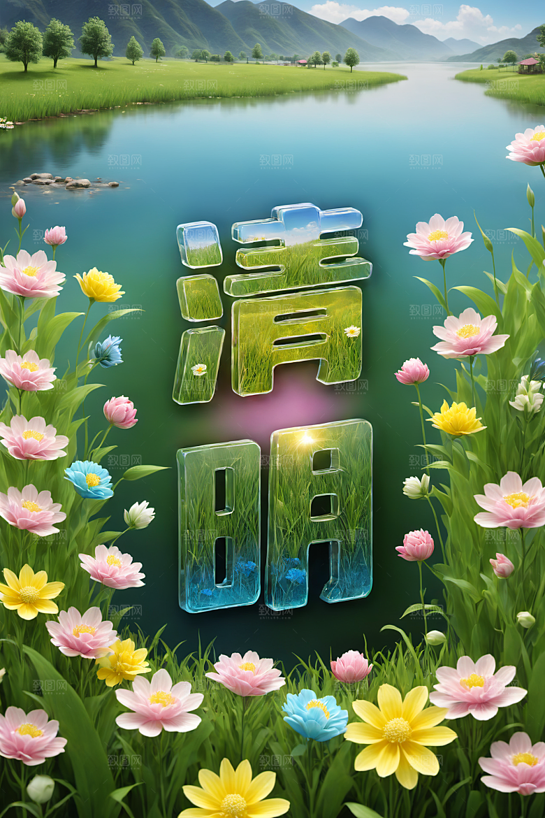 清明节3D立体艺术字