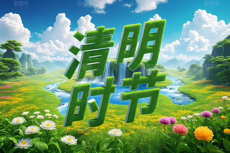 清明节高清彩色艺术字