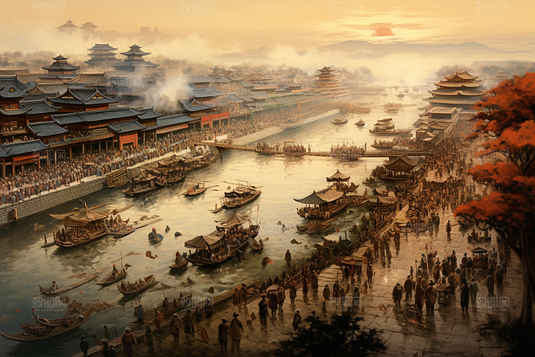 清明上河图风格历史古风插画