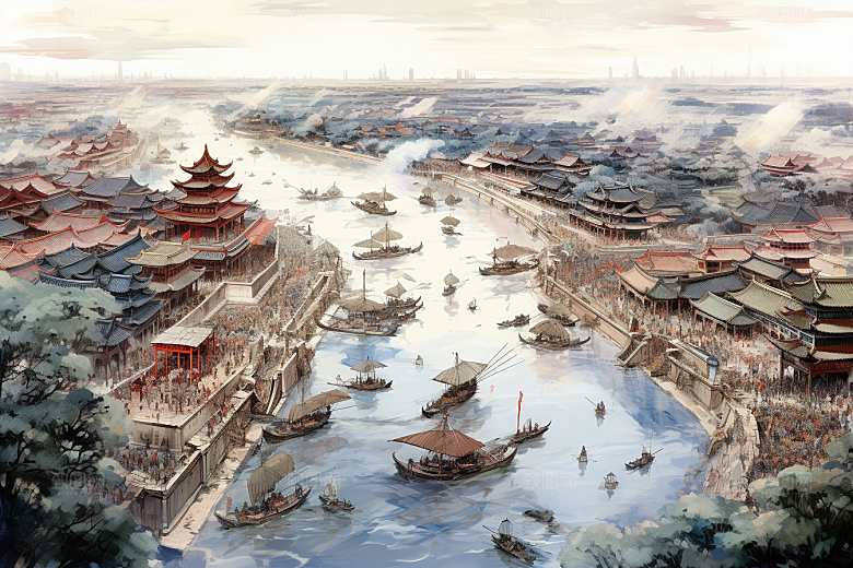 清明上河图风格历史古风插画