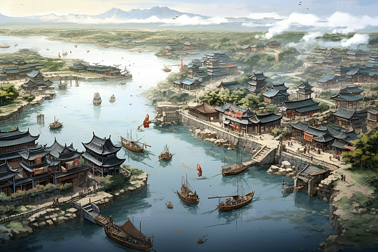 清明上河图风格高清古风插画