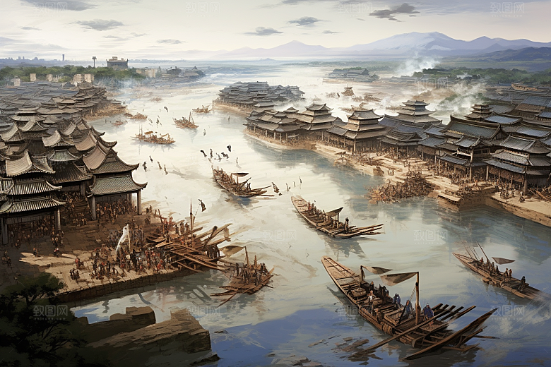 清明上河图风格画卷古风插画